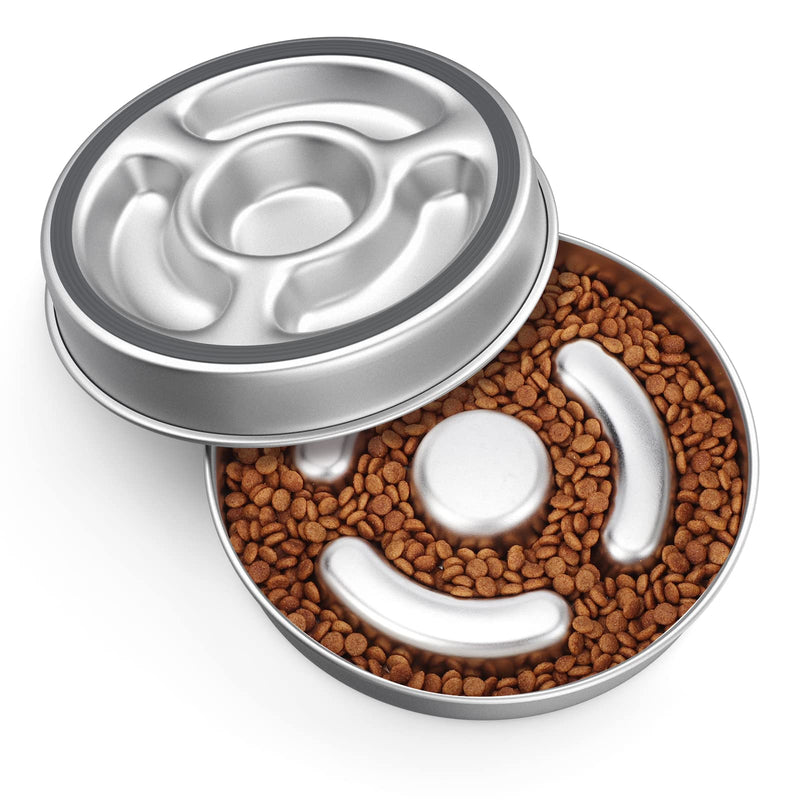 Slow Feeder Dog Bowl Stainless Steel, 2 Cups Metal Non-Slip Dog Food Bowls, Dog Water Bowl for Small & Medium Sized Dogs, Fun Bloat Stop Pet Bowl for Fast Eaters, Slows Down Pets Eating Non-Slip Bottom 2 Cups/ 1.6" Deep (Max 4Cups) - PawsPlanet Australia