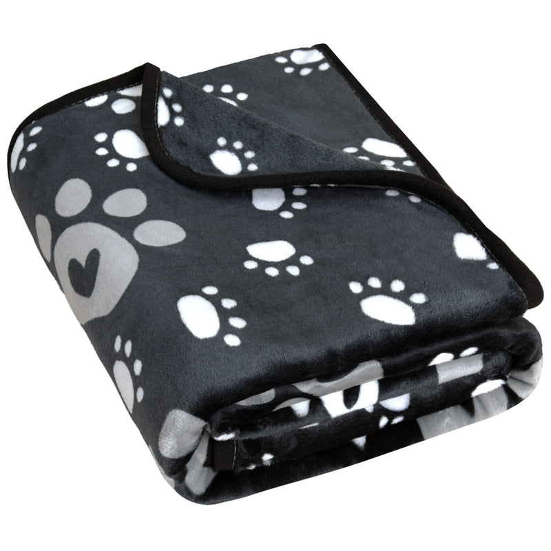 Dog Blanket, Soft Fleece Dog Blankets for Large Dogs, Fluffy Flannel Pet Cat Puppy Blanket Mat Cover for Bed Couch, Cute Paw Print Throw Blanket for Dogs, Black 60"X50" 60" X 50" - PawsPlanet Australia