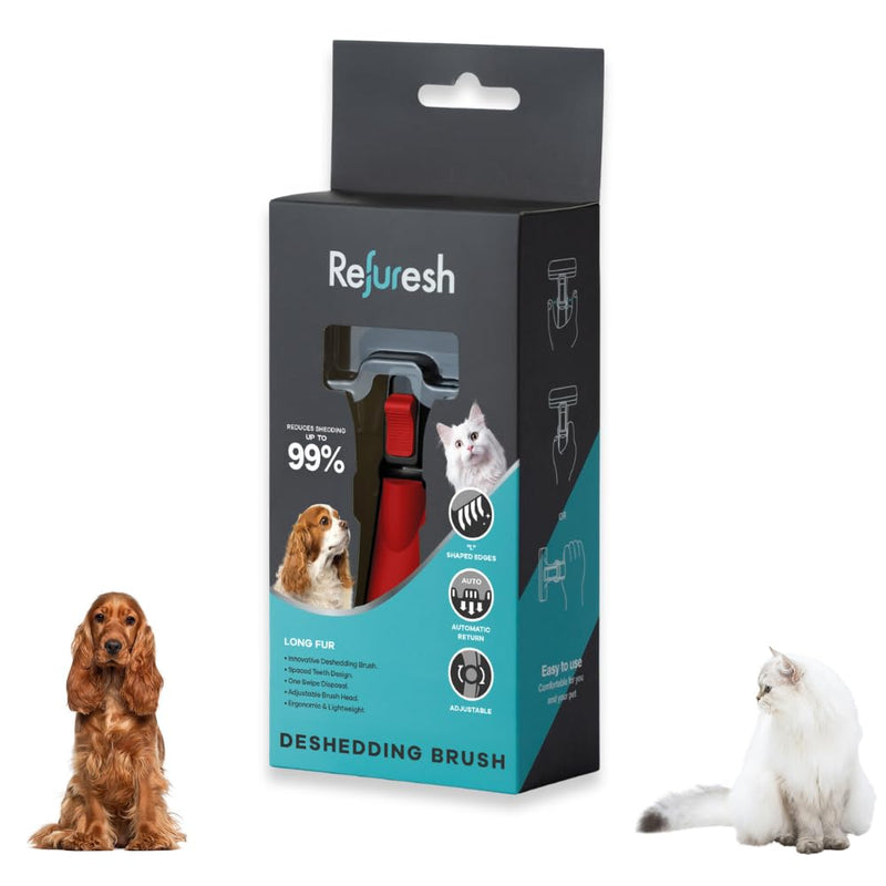 Deshedding Dog Brush for Long Hair (Small,Red) – Gentle Deshedding tool for Dogs & Cats – Reduces shedding, without damaging topcoat. Removes Loose Fur & Dead Undercoat. Small red - PawsPlanet Australia