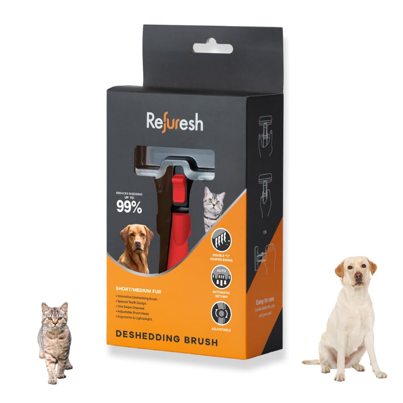 Deshedding Dog Brush for Short/Medium Hair (Medium,Red) – Gentle Deshedding tool for Dogs & Cats – Reduces shedding, without damaging topcoat. Removes Loose Fur & Dead Undercoat. red Medium - PawsPlanet Australia