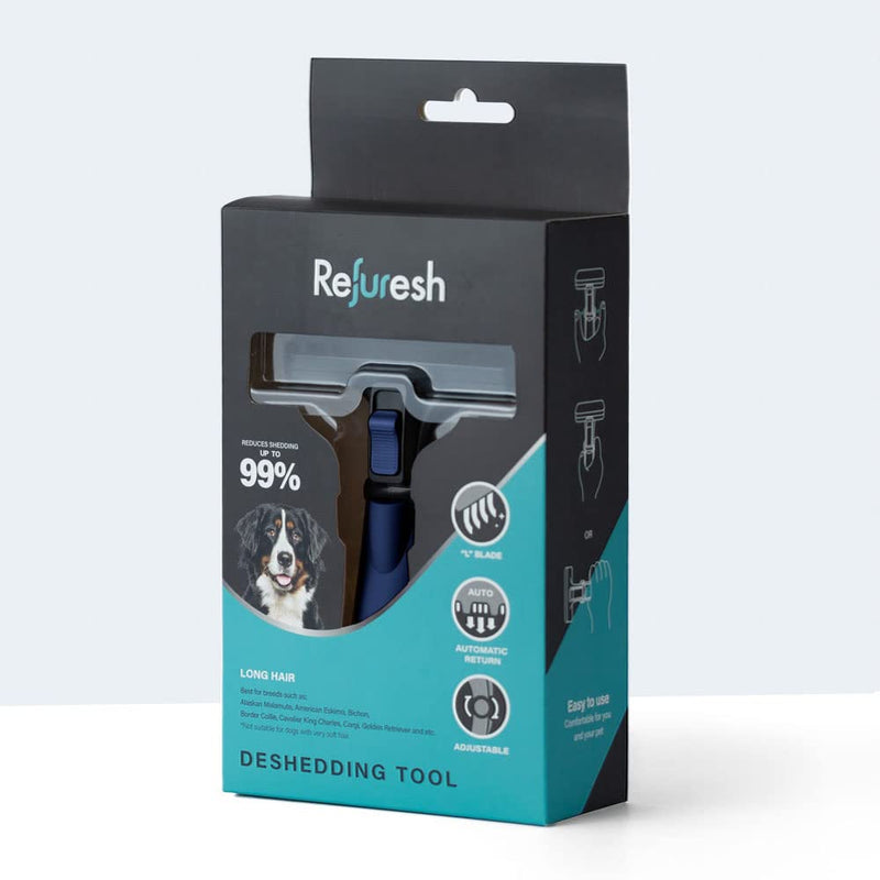 Deshedding Dog Brush for Long Hair (Large,Blue) – Gentle Deshedding tool for Dogs & Cats – Reduces shedding, without damaging topcoat. Removes Loose Fur & Dead Undercoat. Large blue - PawsPlanet Australia