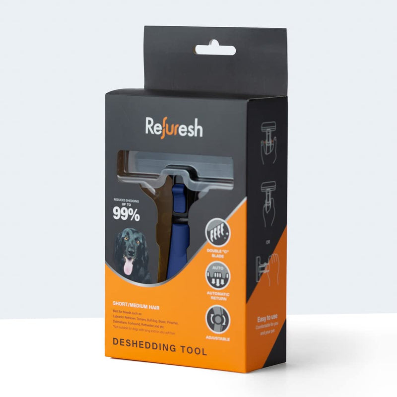 Deshedding Dog Brush for Short/Medium Hair (Large,Blue) – Gentle Deshedding tool for Dogs & Cats – Reduces shedding, without damaging topcoat. Removes Loose Fur & Dead Undercoat. blue Large - PawsPlanet Australia