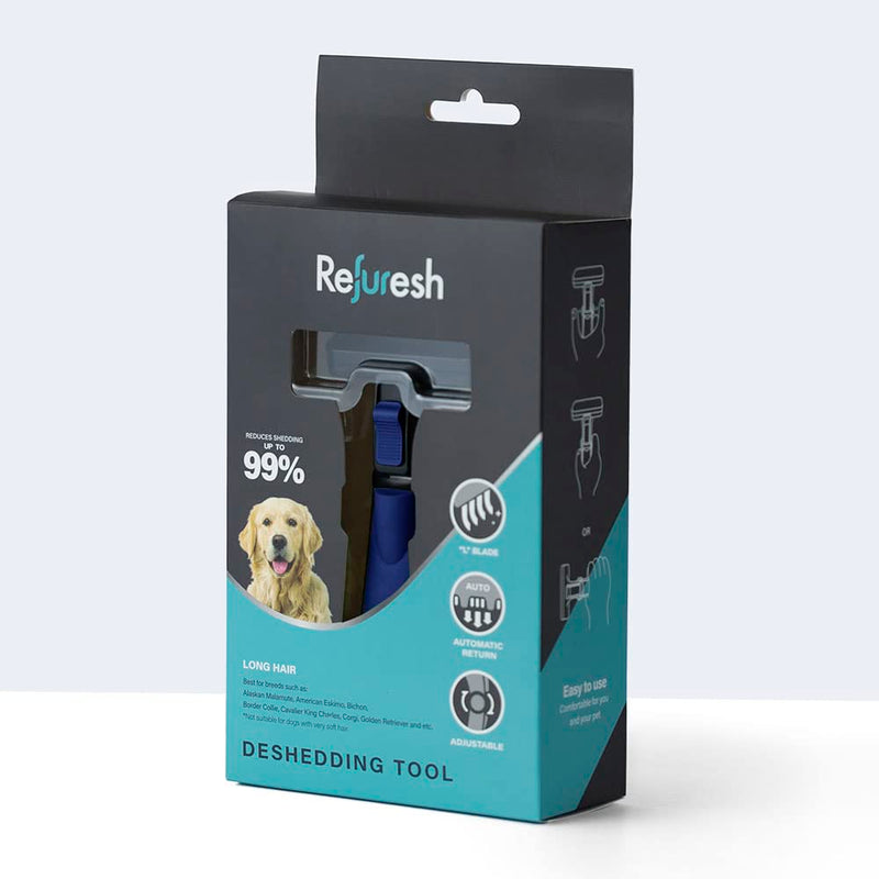 medium, blue Deshedding Brush for Long Hair Dogs, Cats & Pets - Lightweight Brush for Shedding & Grooming - Deshedder Supplies Medium - PawsPlanet Australia
