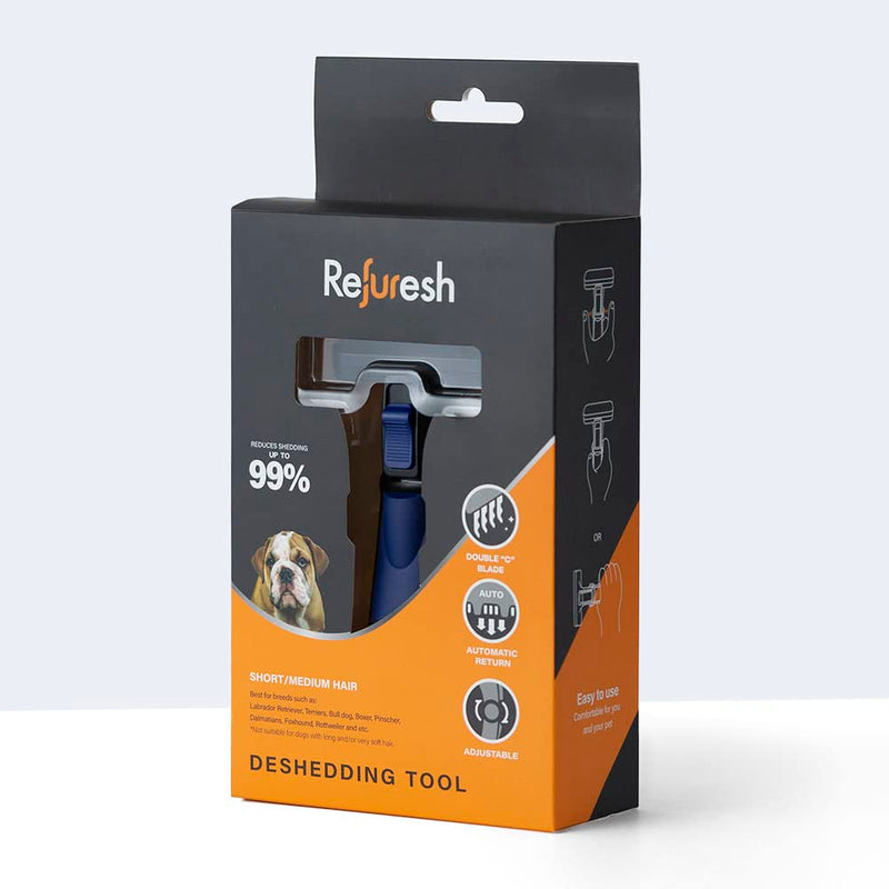 medium, blue Deshedding Brush for Short Hair Dogs, Cats & Pets - Lightweight Brush for Shedding & Grooming - Deshedder Supplies Medium - PawsPlanet Australia