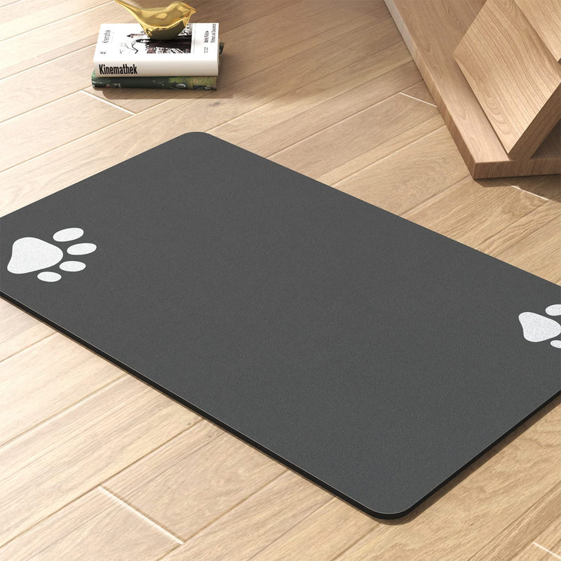 Pet Feeding Mat-Absorbent Dog Mat for Food and Water Bowl-No Stains Quick Dry Dog Water Dispenser Mat-Dog Accessories Pet Supplies-Dog Water Bowl for Messy Drinkers Dark Grey 12"x19" - PawsPlanet Australia