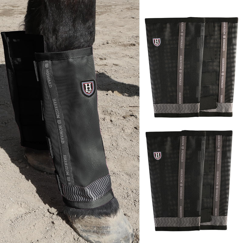 Harrison Howard Loose-Fitting Horse Fly Boots UV-Protective, Durable Fine Mesh Leggins with Reflective Strips (Set of 4) Large Black