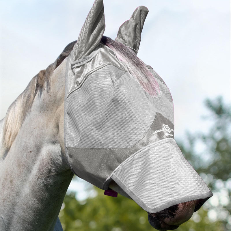 Harrison Howard Horse Fly Mask Long Nose with Ears Original Grey Warmblood Extra Large Warmblood (X-Large) - PawsPlanet Australia