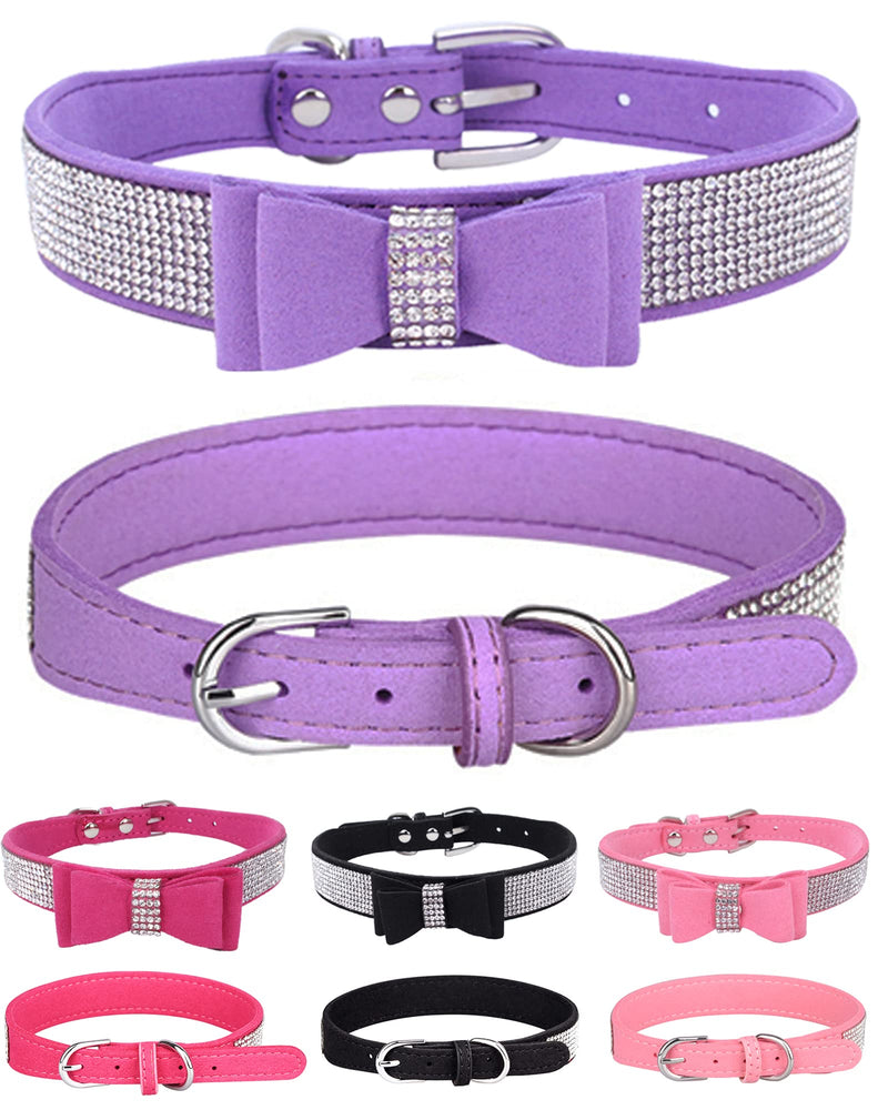Bling Dog Collar for Small Medium Large Dogs, Crown Rhinestone Dog Collars for Girl and boy Dog, Diamond Puppy Collars, Adjustable Leather Suede SOFE Cat Collar (M(13"-15.4"/33CM-39CM), Purple3) M (13"-15.4" / 33-39 cm)