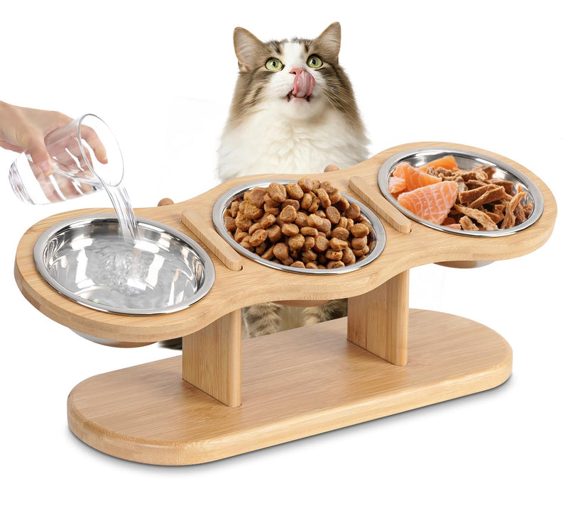Elevated Cat Bowls Raised Cat Food Bowls, 15° Tilted Pet Bowls for Cats Puppy Small Dogs, Raised Dog Bowl Stand Feeder Adjustable Dog Cat Food Water Bowls Stand with 3 Stainless Steel Bowls - PawsPlanet Australia