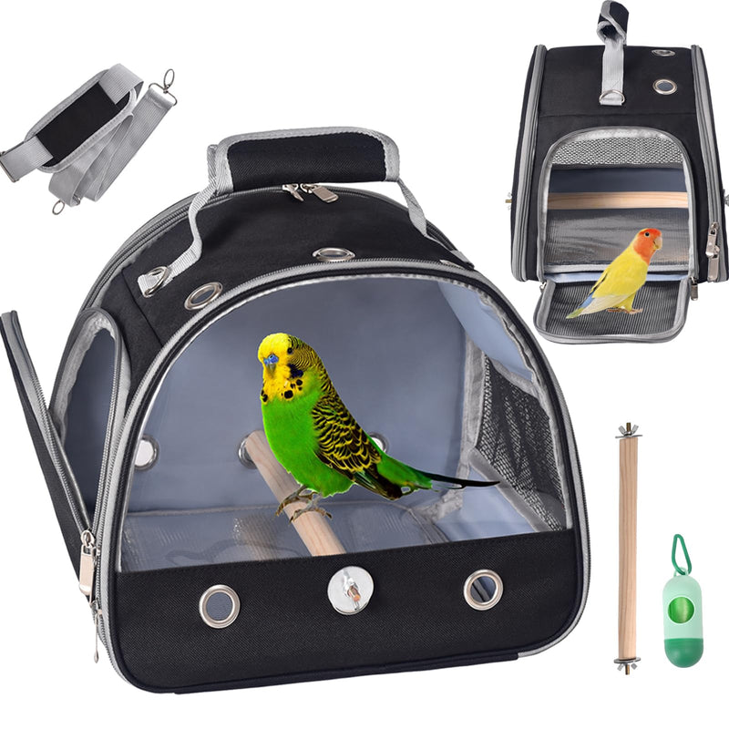 Bird Carrier with Stand & Tray, Small Bird Travel Cage for Parrot & Parakeet, Shoulder Strap - Black - PawsPlanet Australia