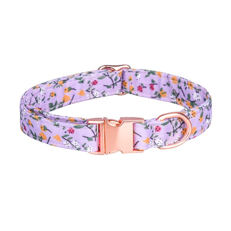 COOLFIY Dog Collar, Cute Flower Floral Patterns Pet Collars for Girl Female Boy Small Medium Large Dogs, Strong Rose Gold Metal Buckle, Soft Cotton Adjustable Puppy Dog Collar Purple L( 1"x 14.9-23.6") - PawsPlanet Australia