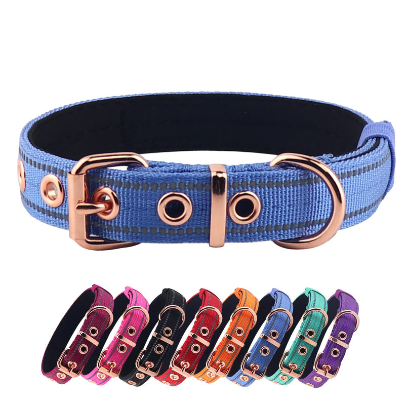 Neoprene Padded Dog Collar, Nylon Collar for Small to Large Dogs, Heavy Duty with Metal Buckle, Reflective(Small, Blue) Small(Pack of 1) - PawsPlanet Australia
