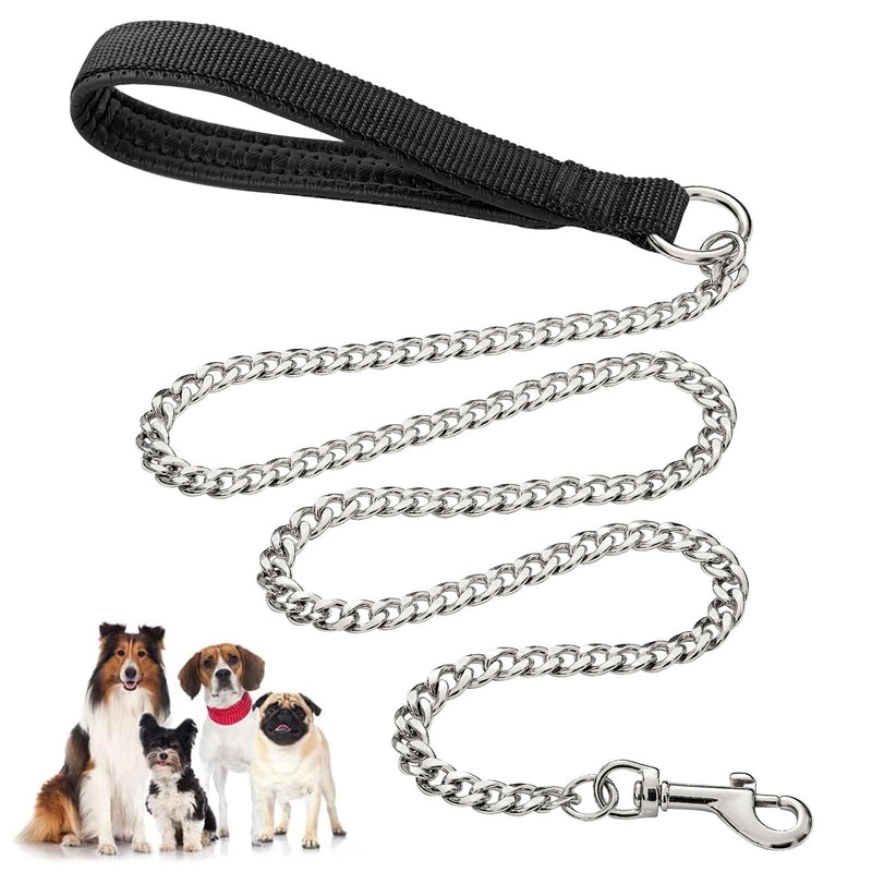 Heavy Duty Metal Dog Leash, 4 FT Chew Proof Pet Leash Chain with Soft Padded Handle for Large & Medium Size Dogs (4 FTx3 mm (0-80 lbs)) 4 FTx3 mm (0-80 lbs) - PawsPlanet Australia