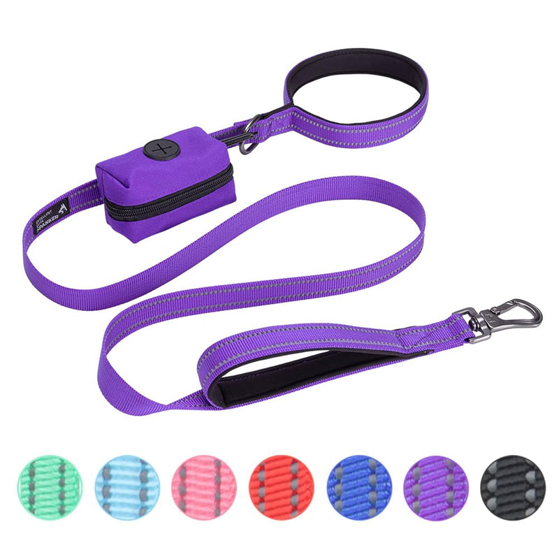 EXCELLENT ELITE SPANKER Strong Durable Nylon Dog Training Leash Traction Rope 5 Feet Long 1" Wide with Poop Bag Holder for Small and Medium Dog(Purple) 5.2ft x 1 in. Purple - PawsPlanet Australia
