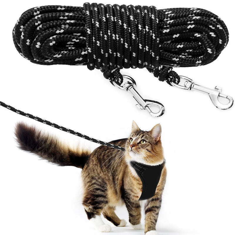 Cat Leash - 15 ft / 30 ft Reflective Long Cat Leash Outdoor for Walking Training Playing - Escape Proof Yard Lead Pet Leash Also for Cats, Small Dogs, Puppy, Kitten, Rabbit Black - PawsPlanet Australia