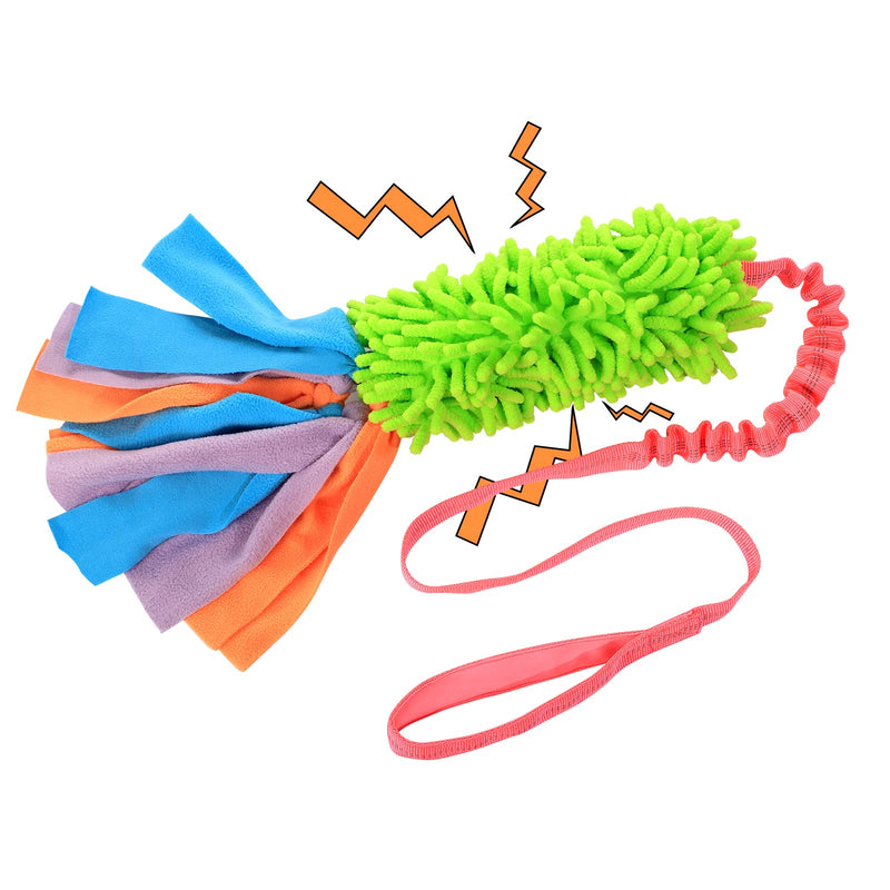 SCHITEC Tug Toy for Dogs, Bungee Tug of War Rope Toys with Squeaky Sound for Small Medium Large Dog, Puppy Training Pull Toy for Exercise & Interactive Play Games Chenille+Long Handle - PawsPlanet Australia