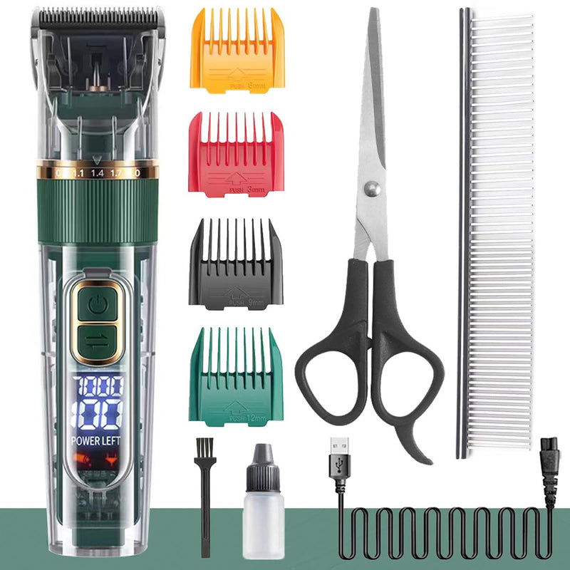 Dog Hair Clippers,Dog Grooming Clippers Kit with Led Display,Pet Clippers Grooming for Dogs Thick Coats,Low Noise Heavy Duty Pet Hair Shaver Trimmers (Green) Green - PawsPlanet Australia