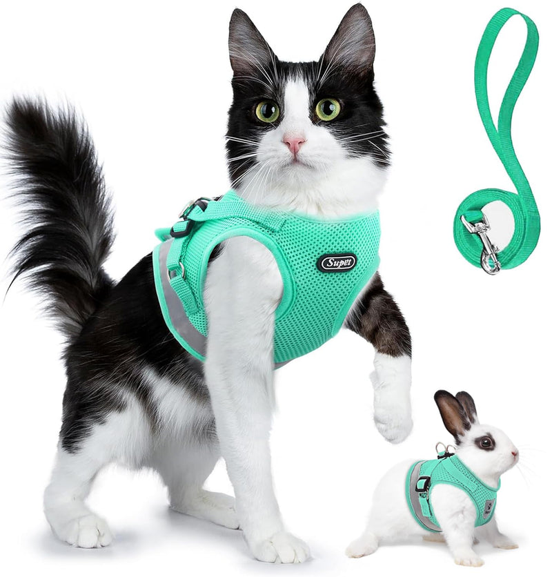 Supet Cat Harness and Leash Set for Walking Cat and Small Dog Harness Soft Mesh Harness Adjustable Cat Vest Harness with Reflective Strap Comfort Fit for Pet Kitten Puppy Rabbit Medium (Chest: 13" - 15") Turquoise - PawsPlanet Australia