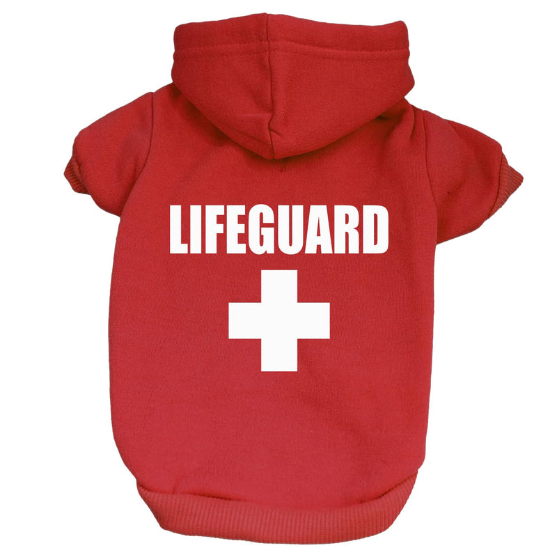 Lifeguard Dog Hoodie Fleece Lined Pullover Sweatshirt with Leash Hole (Red, 2X-Large 53) Red XX-Large (25-35 lbs) - PawsPlanet Australia