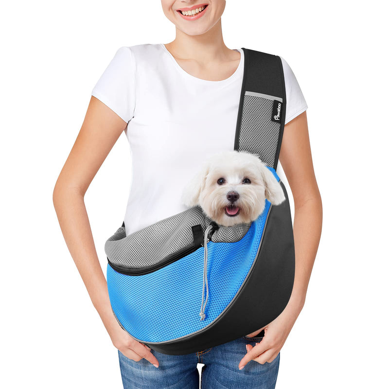 Pawaboo Pet Dog Sling Carrier, Breathable Mesh Bag for Puppy Cat, Crossbody Satchel Dog Purse with Pocket for Outdoor Travel, Blue, S - PawsPlanet Australia