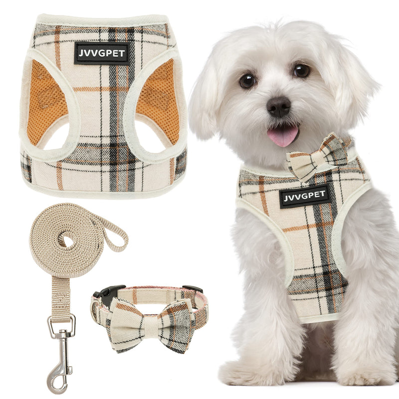 Dog Harness for Small Dogs - Plaid No Pull Dog Vest Harness and Leash Set - Step in Reflective Adjustable Soft Mesh Full Body Dog Harness for Walking, Running, Training... Small-chest : 13"-14.5" Beige - PawsPlanet Australia