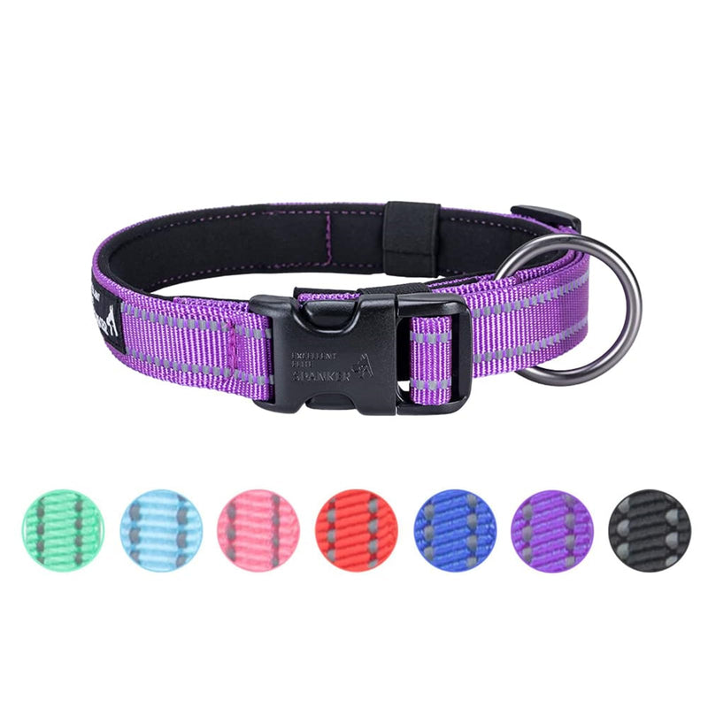 EXCELLENT ELITE SPANKER Reflective Dog Collar Classic Soft Padded Breathable Nylon Adjustable Pet Collar with Quick Release Buckle for Boy Girl Male Female Puppies Small Medium Large Dogs(Purple-M) M Purple - PawsPlanet Australia
