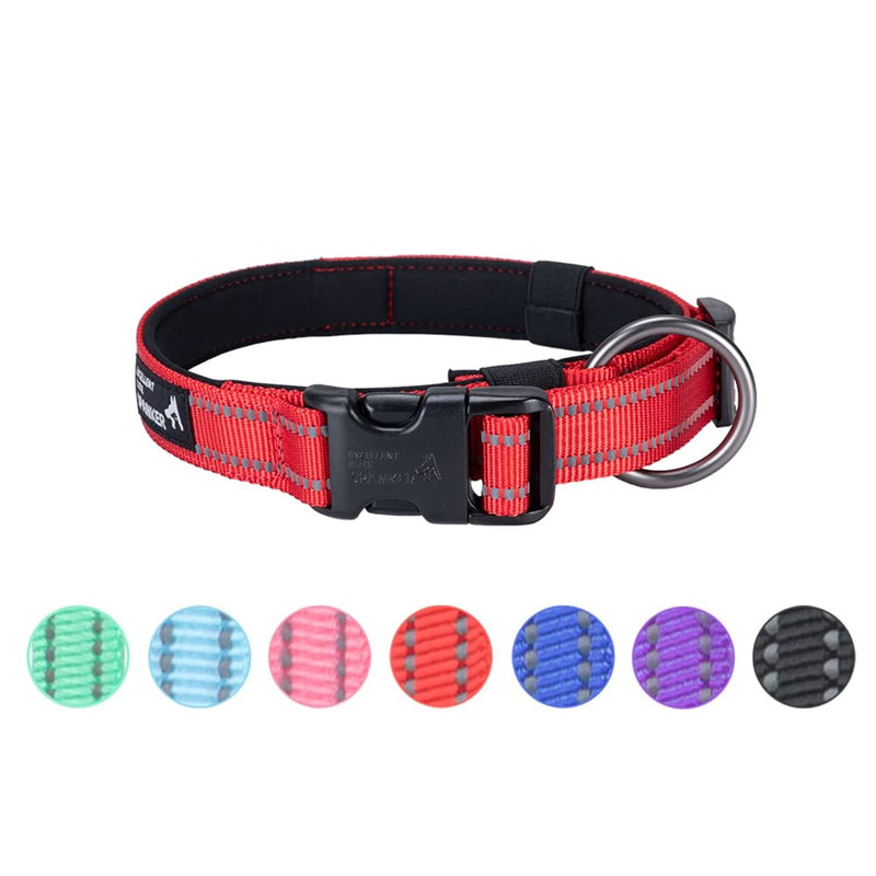 EXCELLENT ELITE SPANKER Reflective Dog Collar Classic Soft Padded Breathable Nylon Adjustable Pet Collar with Quick Release Buckle for Boy Girl Male Female Puppies Small Medium Large Dogs(Red-M) Red - PawsPlanet Australia