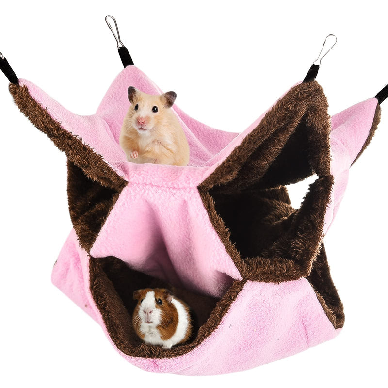 XINRUI 3 Tier Ferret Rat Hammock,Guinea Pig Cage Accessories,11.8x11.8 Inches,Pet Cage Hanging Bunkbed Hammock for Small Animals,Guinea Pig,Ferret,Kitten,Squirrel,Chinchilla,Rat,Parrot pink - PawsPlanet Australia