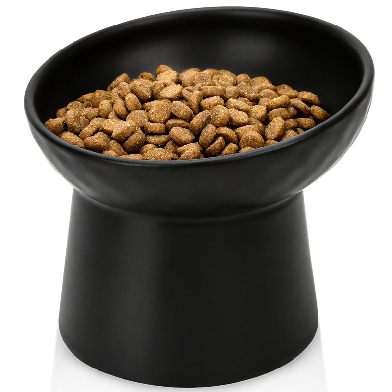 Raised Cat Bowl Black, Elevated Cat Food Bowls with Tilted Angle, Stress Free, Anti Vomiting, Ceramic Water Bowl for Cats Small Dogs Feeding Dish, 8 Ounces BLACK-1 PC - PawsPlanet Australia
