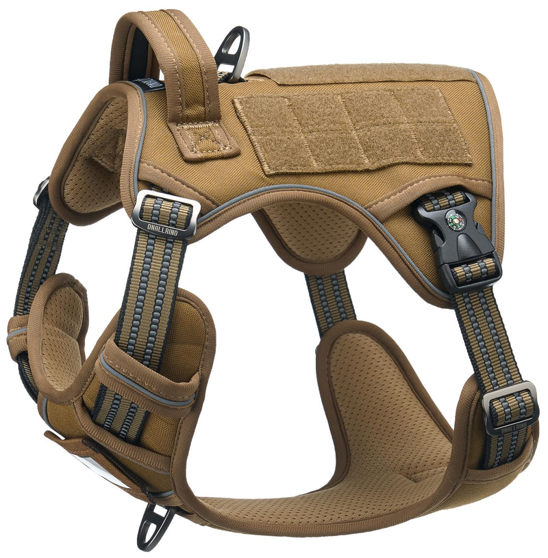 Tactical Dog Harness for Medium & Large Dogs, Brown Adjustable No-Pull Control with Handle, Heavy Duty Reflective Vest - Size XL Army Brown - PawsPlanet Australia