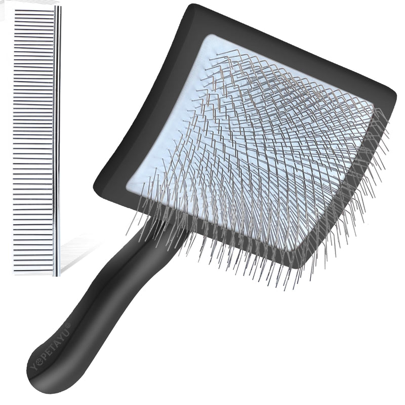Dog Slicker Brush for Shedding and Grooming Medium or Long Haired Cats, Extra Long & Soft Pin Slicker Brush for Removes Loose Hair, Tangles, Knots, Undercoat, Free Pet Comb, Large Black - PawsPlanet Australia