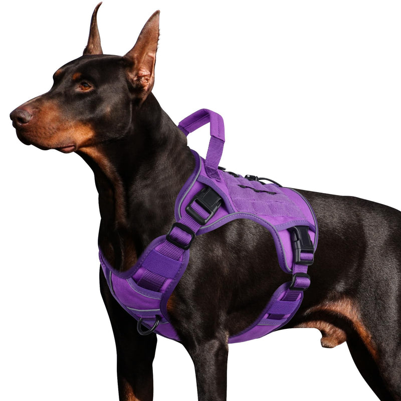 WINGOIN Purple Tactical Dog Harness with Handle Tactical Dog Harness for Large Dogs No Pull Adjustable Pet Harness Reflective K9 Military Service Dog Vest for Walking Hiking Training (L) L: 45-80 lbs (Chest:27-37",Neck:19-25") - PawsPlanet Australia