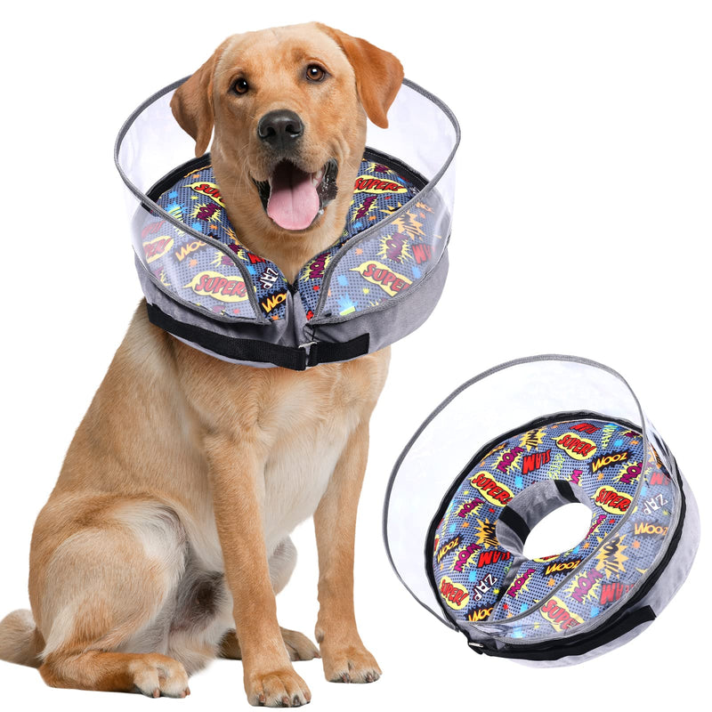 Crazy Felix Soft Inflatable Dog Cone Collar for Large Medium Small Dogs, Cone for Dogs After Surgery, Donut Recovery Cones to Stop Licking and Scratching, Elizabethan Collar with Baffle(Grey,L) L (Neck: 12-18 in) Grey - PawsPlanet Australia
