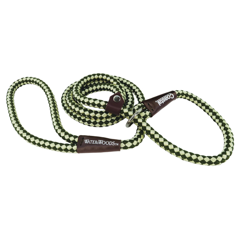 Water & Woods Braided Rope Dog Slip Leash by Coastal Pet - Heavy-Duty Dog Leash - Comfortably Accommodate Various Sizes - Easy Slip Design - Green & White, 1/2" x 6' - PawsPlanet Australia