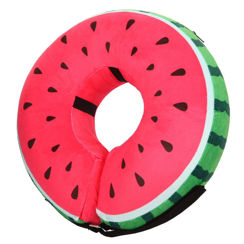 Dog Cone for Large Medium Small Dogs and Cats, Inflatable Dog Donut Collar Cone Soft Recovery Cones for Dogs After Surgery, Adjustable E Collar Does not Block Pet Vision Melon Pattern Plush Fabric-XL - PawsPlanet Australia