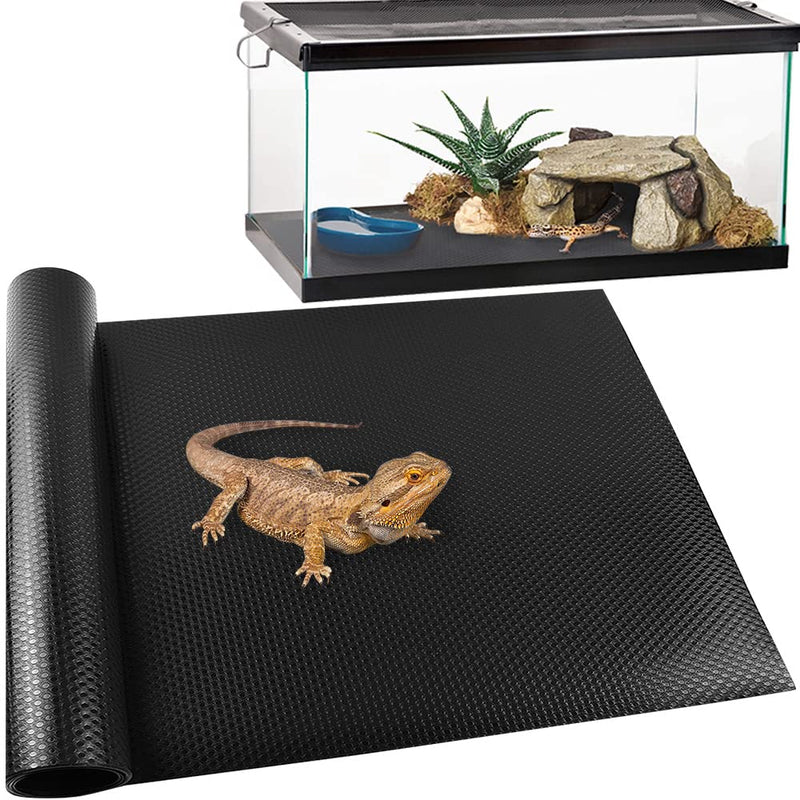 Reptile Carpet, Reptile Mat, Bearded Dragon, Leopard Gecko Substrate,Bearded Dragon Tank Flooring, Snake,Tortoise Bedding, Bearded Dragon Tank Accessories (18"X 79", 1 PCS Thicker Mat) Black 18"×79" - PawsPlanet Australia