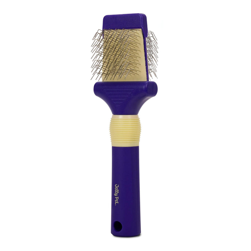 Jelly Pet Double Sided Dog Slicker Brush, Longer Pins, Flexible Head, Fine/Coarse Sides, Removes Unwanted Tangles, Small, Purple - PawsPlanet Australia