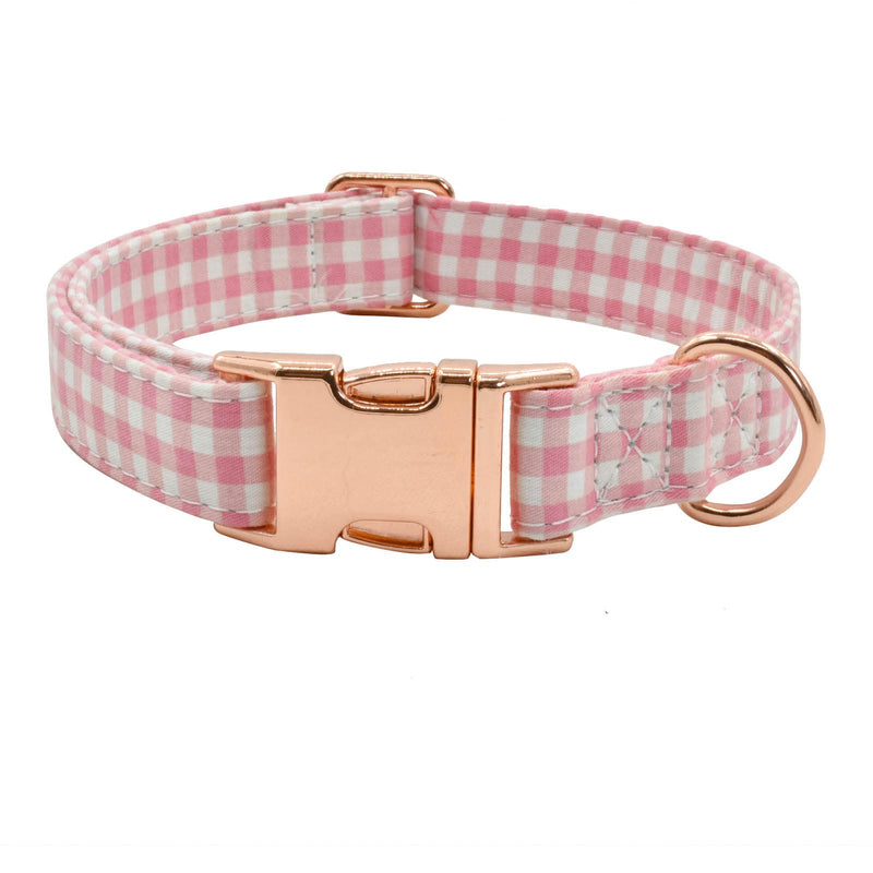 Metal Buckle Dog Collar, Durable Adjustable Dog Collar Soft for Small Medium Large Dogs (Pink Plaid, M(13-18in) Pink Plaid M(13-18in)