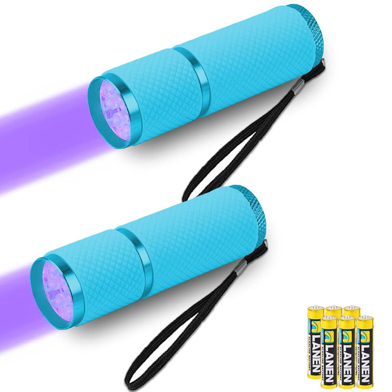 LEAGY 2 Pack 9 LED UV Flashlight - Black Light Torch with 6 AAA Batteries Included - Portable Ultraviolet Light for Leak Detection, Pet Urine Stains, Fluorescent Material Inspection & More(Blue) Blue - PawsPlanet Australia