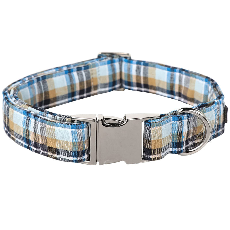 Lionet Paws Boy Dog Collar, Comfortable Adjustable Cute Blue Plaid Collar with Metal Buckle for Male Dogs, Small, Neck 10-16 inches Small (Pack of 1) LightBlue
