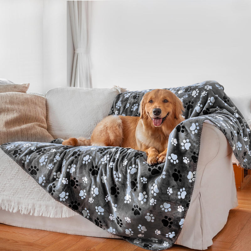 Waterproof Pet Blanket Dog Blankets, Pattern Printing Super Soft Warm Fluffy Facecloth Sofa Car Bed Protector, Urine Proof Washable Pet Blanket for Puppy Large Dogs & Cats(Dog paw130cm*153cm) Large (60*50) Grey-paw - PawsPlanet Australia
