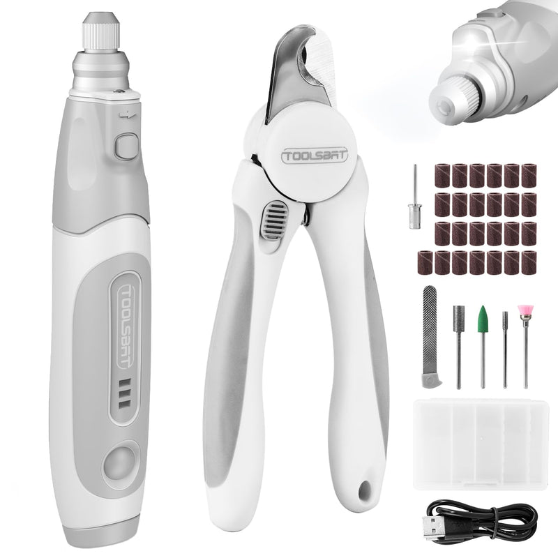 Dog Nail Grinder and Clippers - Upgraded 3-Speed Electric Rechargeable Pet Nail Trimmer with LED Light Super Quiet Paws Grooming Kit Painless Grinding Tool for Large Medium Small Dogs & Cats - PawsPlanet Australia