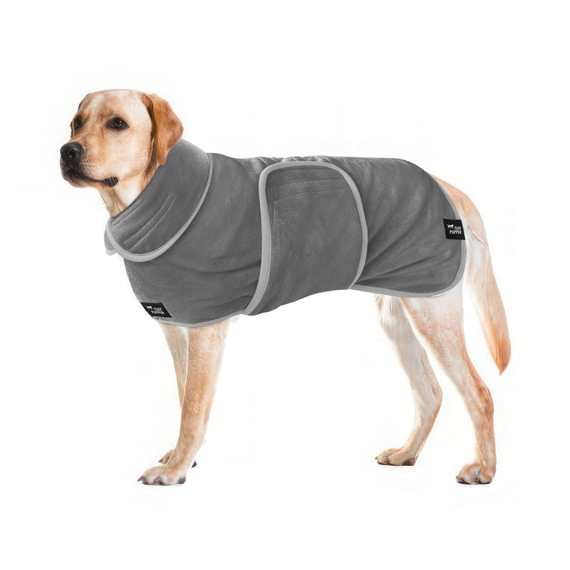 Tuff Pupper Fast Drying Dog Bath Robe | 800 GSM Plush Dog Towel Bathrobe/Dressing Gown | Super Absorbent Pet/Puppy Bathrobe | Adjustable Hood & Belly Strap | Super Soft | Fast Drying (XL, Gray) X-Large - PawsPlanet Australia