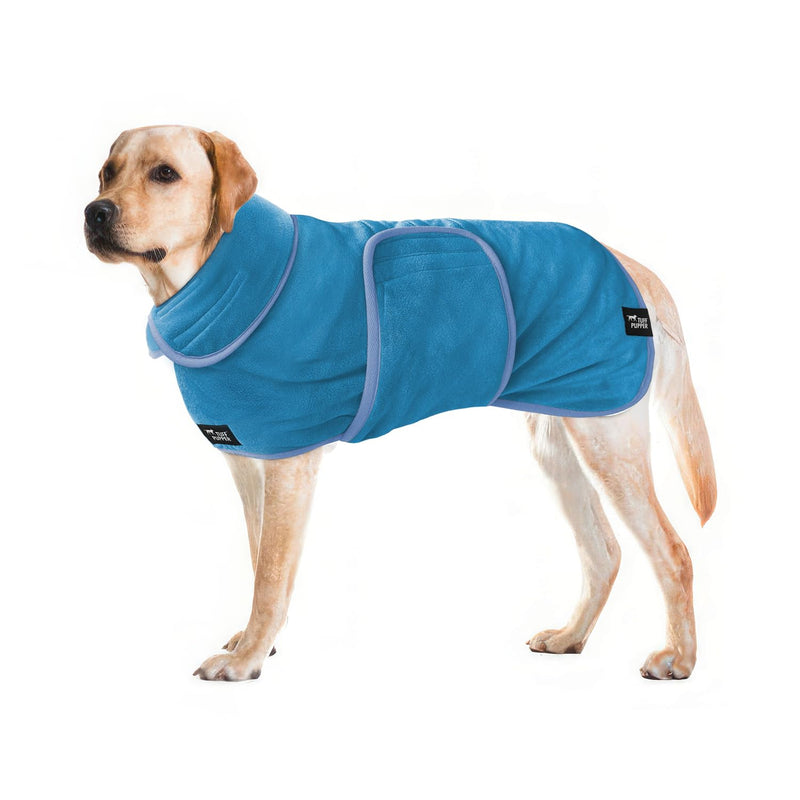 Tuff Pupper Fast Drying Dog Bath Robe | 800 GSM Plush Dog Towel Bathrobe/Dressing Gown | Super Absorbent Pet/Puppy Bathrobe | Adjustable Hood & Belly Strap | Super Soft | Fast Drying (XL, Blue) X-Large - PawsPlanet Australia
