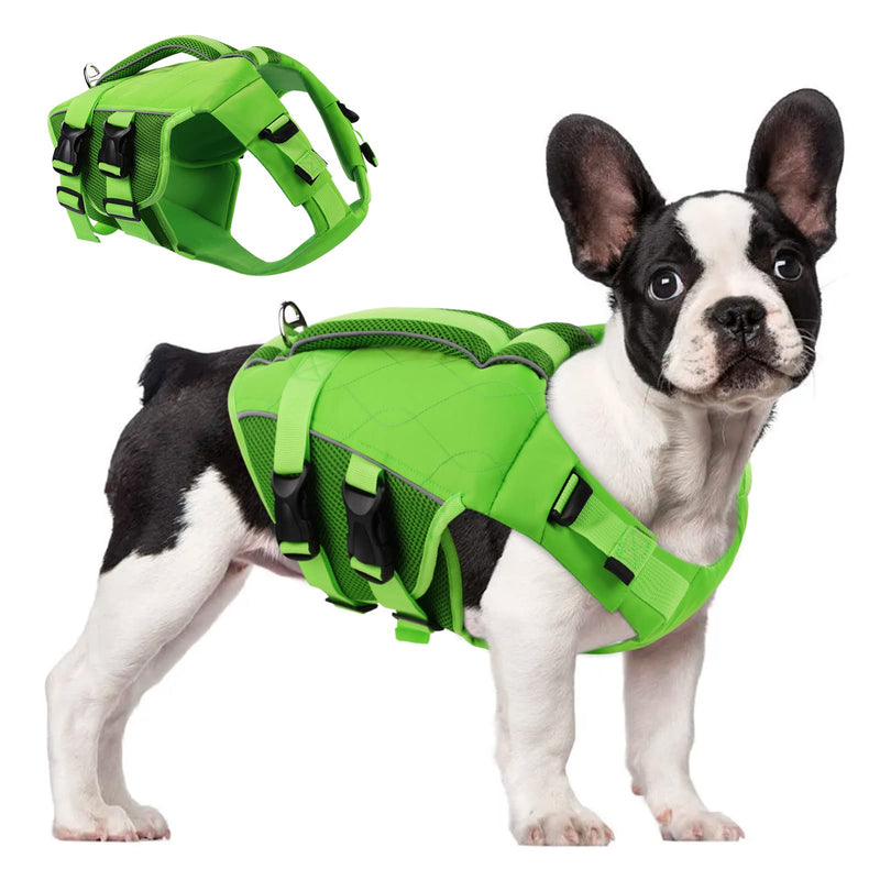 ASENKU Dog Life Jacket - Pet Safety Vest for Swimming & Boating, Shark Life Jacket with Floatation, Dog Lifesavers Swimsuits for Small Medium Large Dogs (Green, S) Green - PawsPlanet Australia