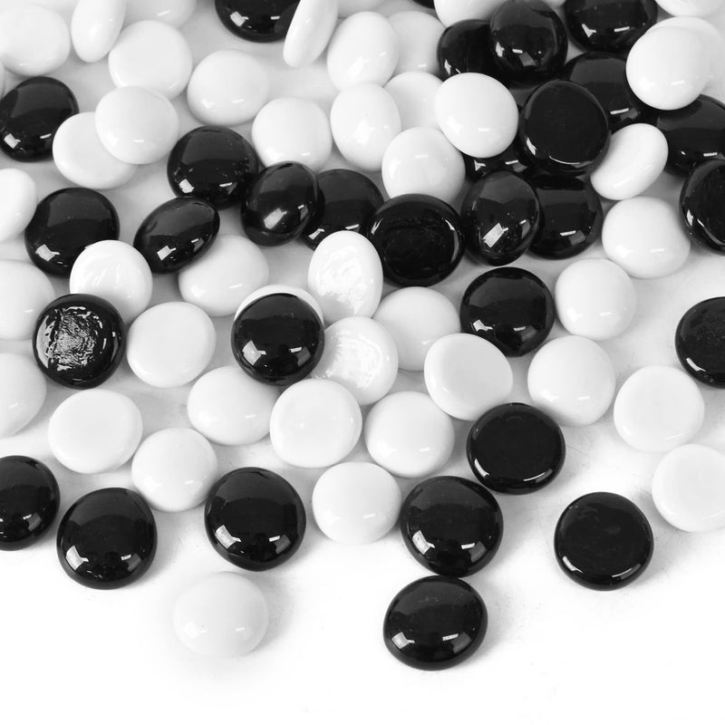 1LB Flat Marbles Glass Gems Beads for Aquarium Succulent Garden Decoration Craft Project Fish Tank 90pcs Black White - PawsPlanet Australia