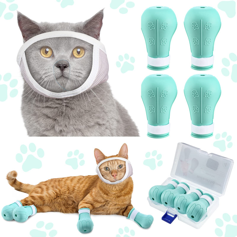 Hillban Cat Muzzle for Grooming with 4 Silicone Boots Breathable Transparent Cat Face Guard Silicone Cat Claw Covers Anti Scratch Cat Booties to Prevent Scratching Biting Bathing Trimming (Medium) Medium - PawsPlanet Australia