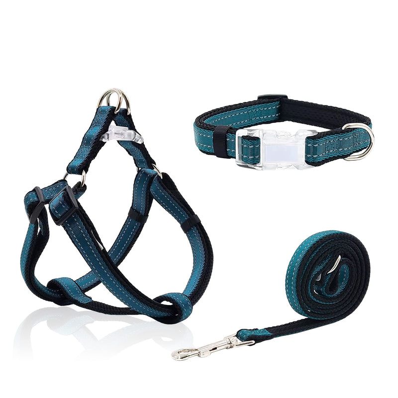 Reflective Dog Harness, Collar & Leash Set - No Pull Harness with Quick Release Buckle for Small Dogs - Double D - Ring Step - in Design for Walk, Run, Training Dog Girls and Boys 3 Combos-Midnight Blue S:12" to 20"-in chest - PawsPlanet Australia