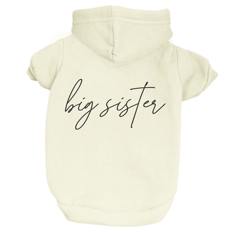 Big Sister Dog Hoodie Fleece Lined Pullover Sweatshirt with Leash Hole (Cream, Large 773) Cream Large (10-20 lbs) - PawsPlanet Australia