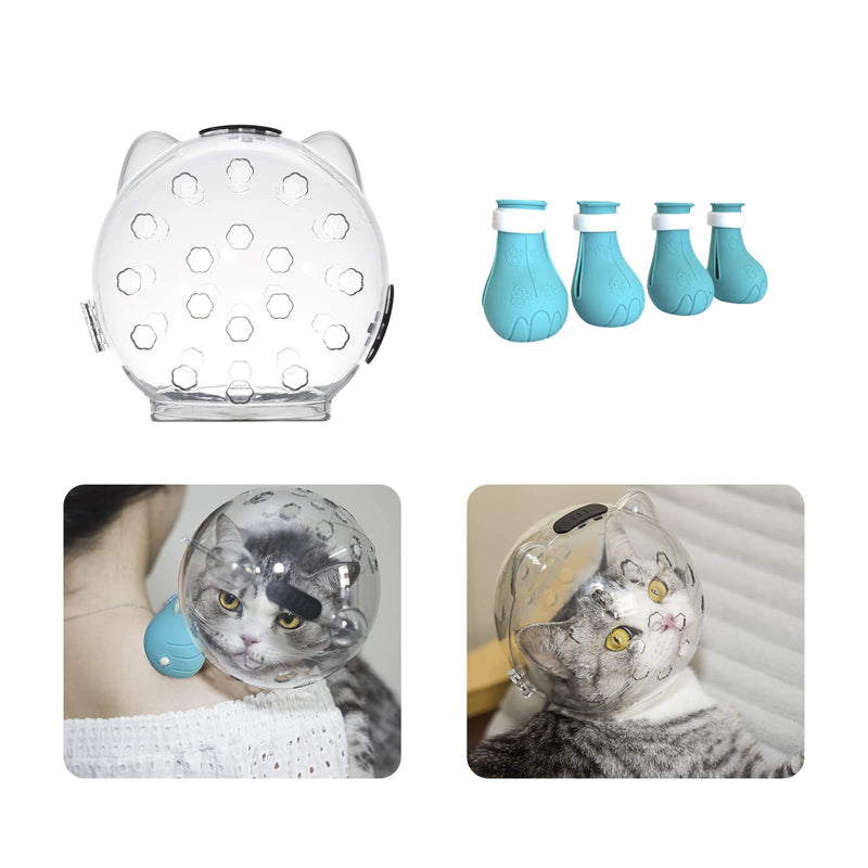 Cat Muzzle for Grooming with Silicone Claw Cover, Adjustable Cat Hood Mask for Bathing Shaving Pet Tools, Anti Bite Air Bubble Helmet - PawsPlanet Australia